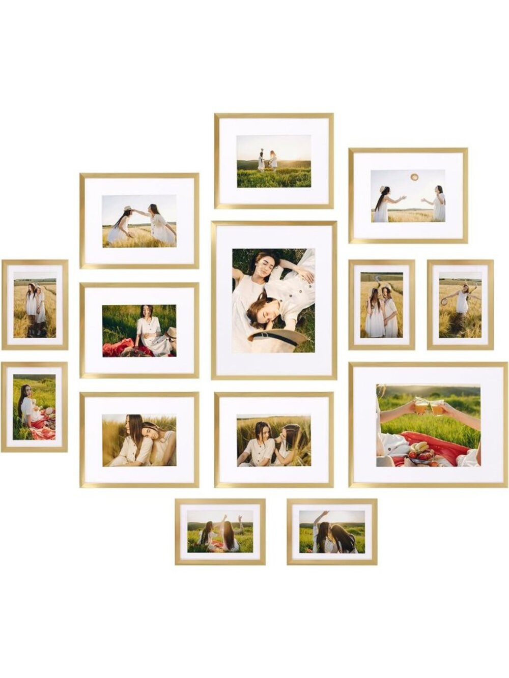 14 Pack Gold Picture Frames Set - 11x14, 8x10, 5x7, 4x6 Matted, Gallery Wall
